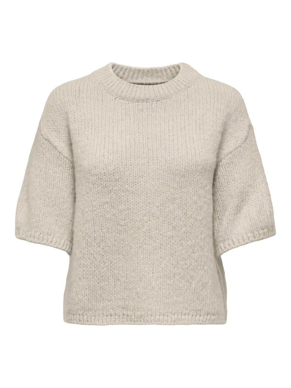 JDYLINEA S/S PULLOVER O-NECK KNT NOOS birch trui halflange mouwen beige