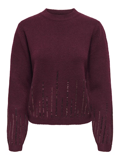 JDYMADISON LIFE L/S ON SEQUIN PULL KNT maroon banner trui bordeaux glitter pailletten