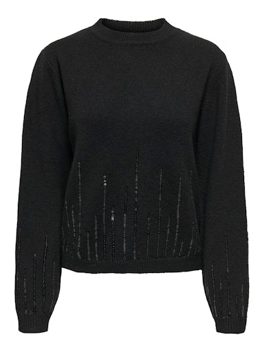 JDYMADISON LIFE L/S ON SEQUIN PULL KNT black trui zwart glitter pailletten