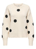 JDYMONICA LIFE L/S O-NECK DOT cloud dancer black trui lange mouwen ronde hals beige zwarte bollen