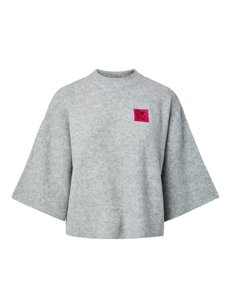 PCNIKO 2/4 O-NECK SHORT KNIT FC BC LIGHT GREY MELANGE pieces trui halflange mouwen lichtgrijs