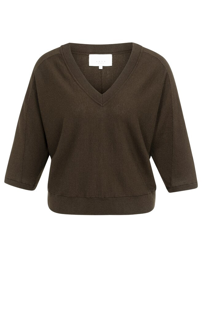 yaya 01-000609-607 delicioso brown melange trui v-hals bruin