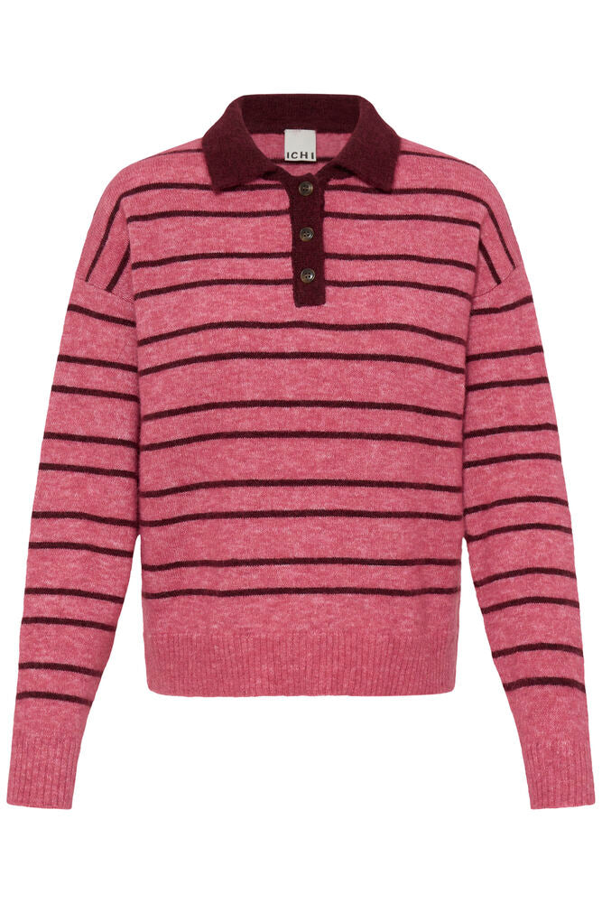 IHSAGE LS FRUIT DOVE WITH ZINFANDEL STRI - Pink ichi trui roze bordeaux polo