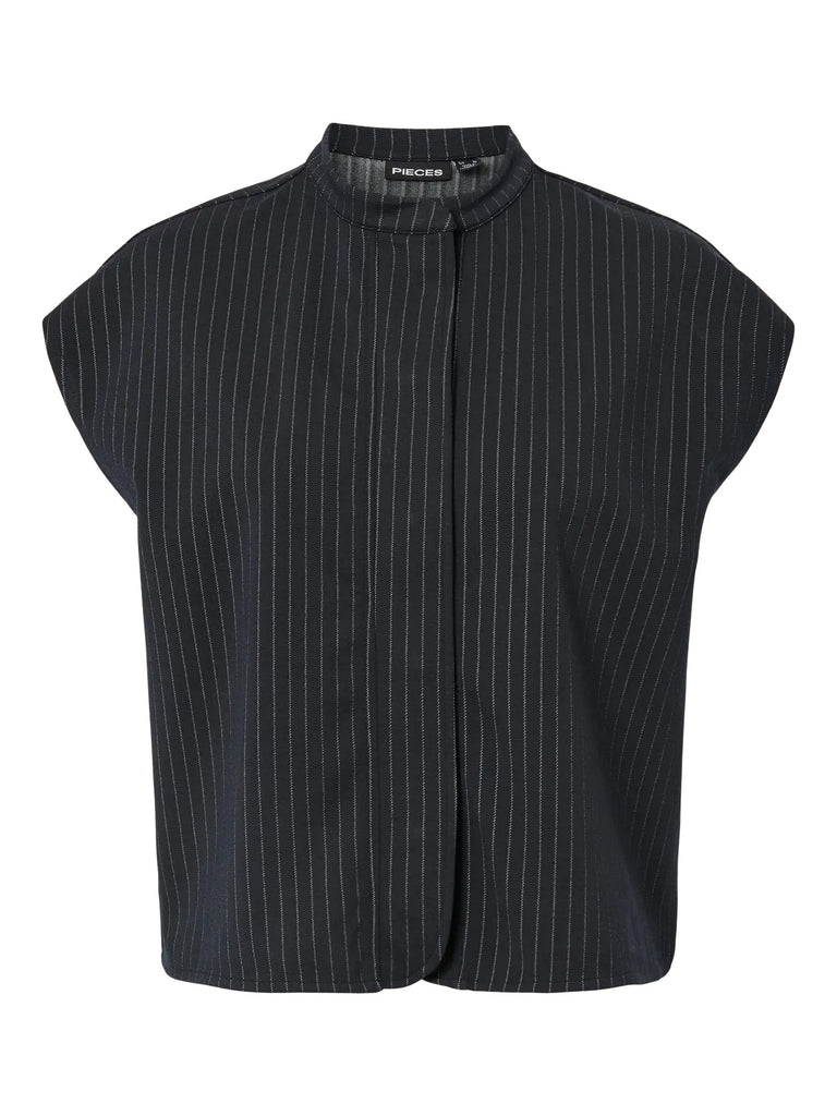 PCBIA VEST JRS BC Maritime Blue Pinstripes mouwloze vest gilet donkerblauw krijtstreep pieces