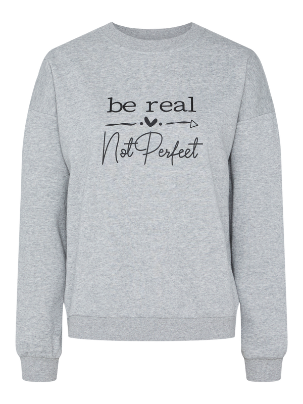 PCMaria sweatshirt sweat noos ronde hals lange mouwen sweater be real not perfect quote cadeau gift selflove grey grijs