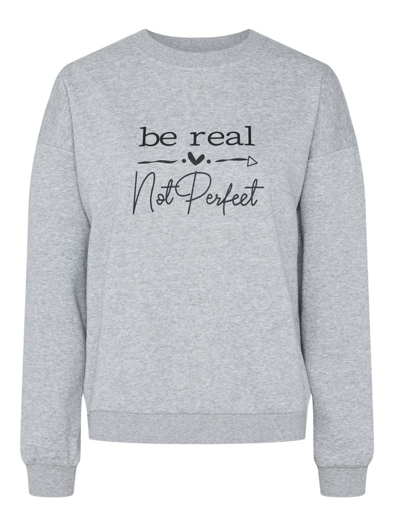 PCMaria sweatshirt sweat noos ronde hals lange mouwen sweater be real not perfect quote cadeau gift selflove grey grijs