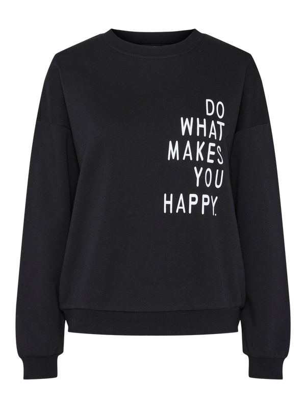 PCMaria sweatshirt sweat noos ronde hals lange mouwen sweater do what makes you happy perfect quote cadeau gift selflove black zwart