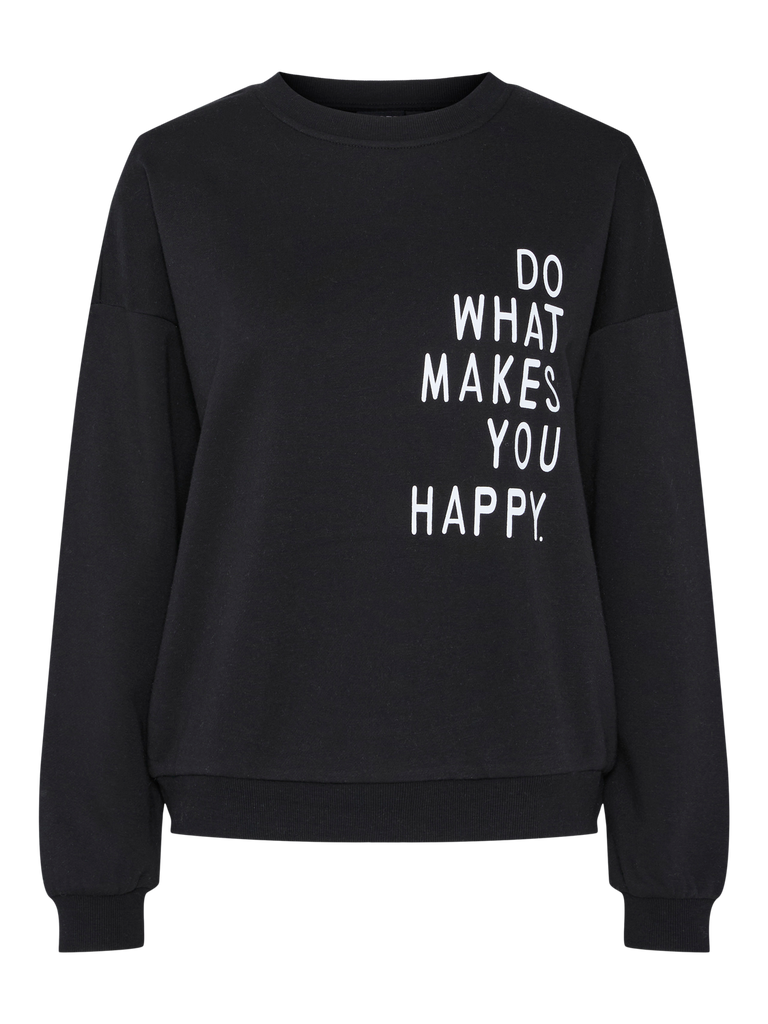 PCMaria sweatshirt sweat noos ronde hals lange mouwen sweater do what makes you happy perfect quote cadeau gift selflove black zwart