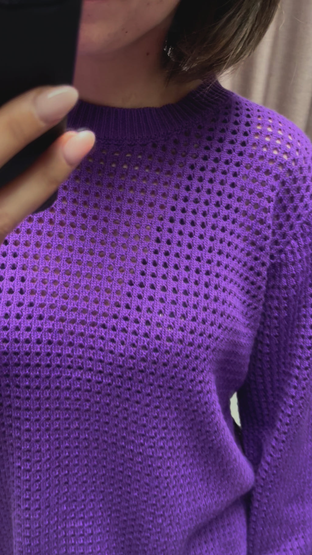 Lofty Manner sweater Sia purple trui paars doorzichtig gebreid ronde hals lange mouwen