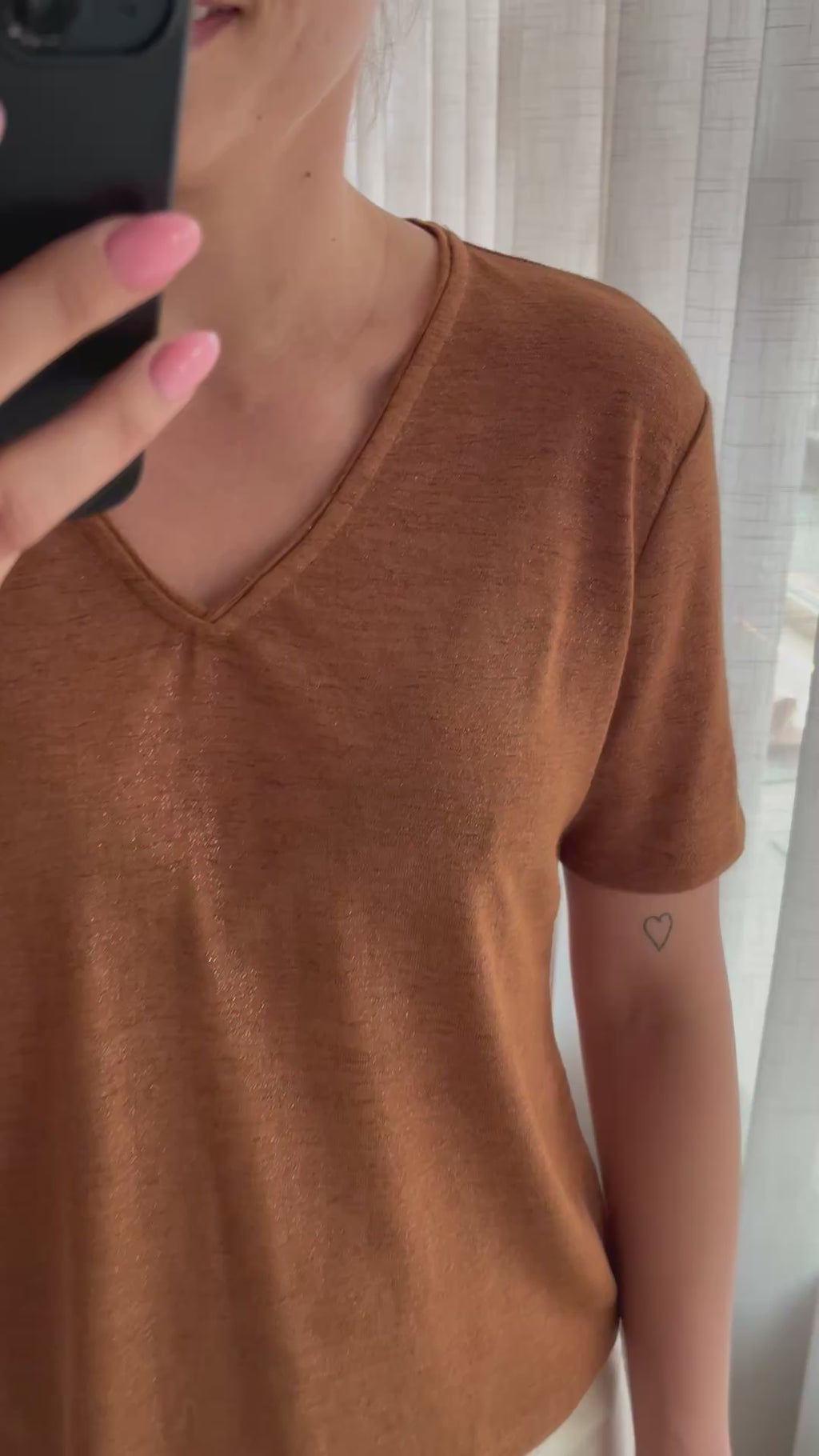 JDYcamille s/s v-neck glitter top jrs argan oil t-shirt korte mouwen v-hals bruin brons