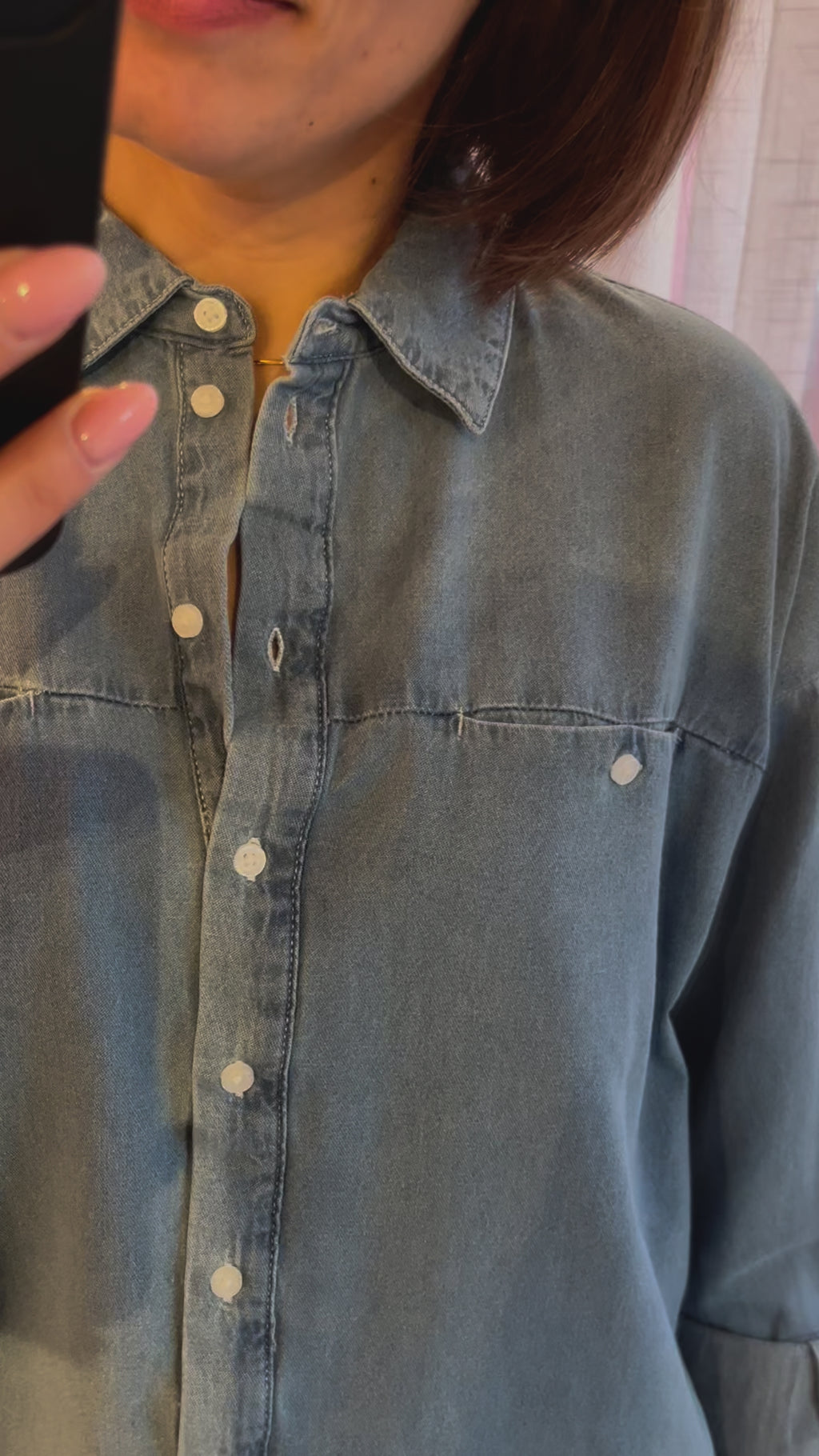 IHarcher sh Light blue washed ichi jeanshemd blouse blauw denim lange mouwen knoopjes