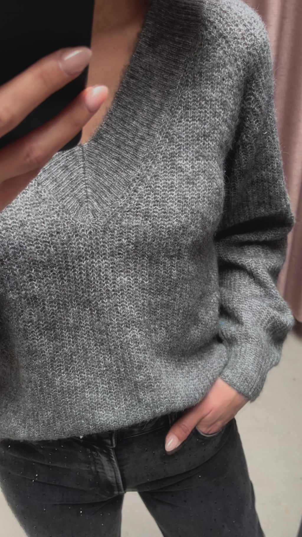 JDYingeborg ada life l/s v-neck pull knit dark grey melange trui v-hals lange mouwen grijs