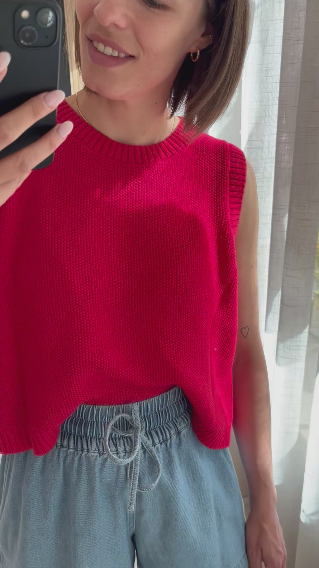IHdotties wa ichi mars red gebreide top ronde hals strikjes rood