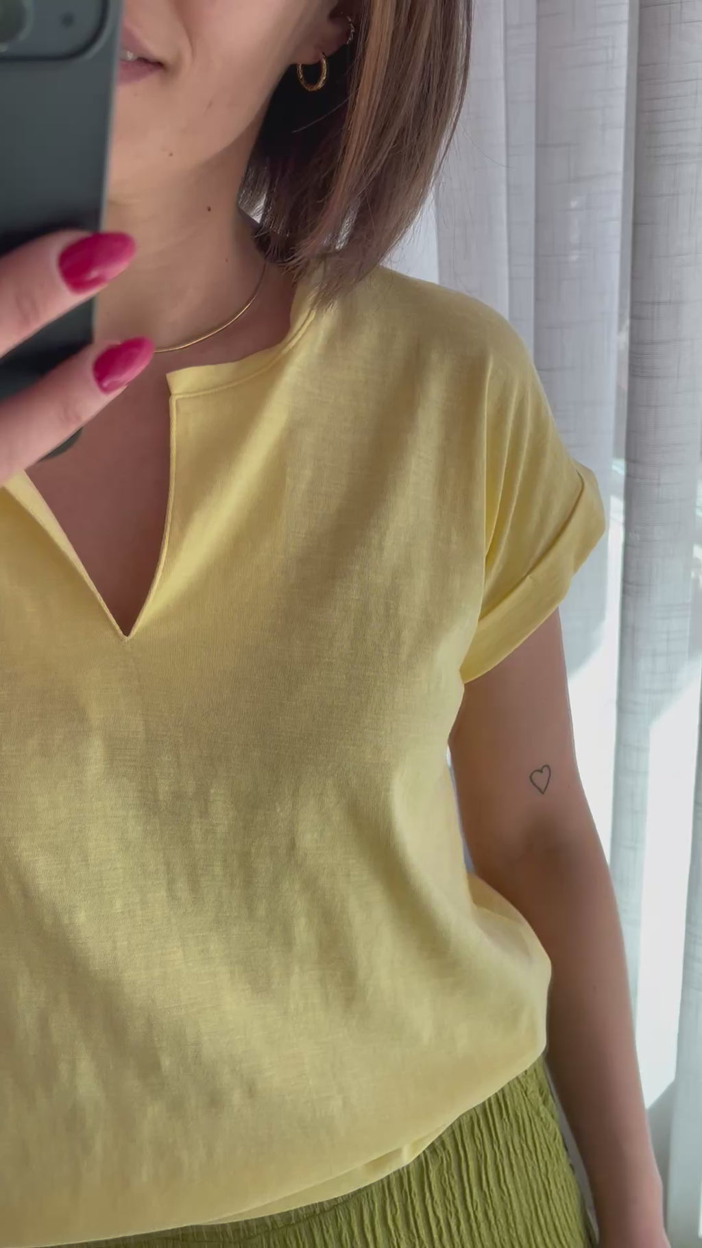 fqviva tee popcorn yellow freequent t-shirt korte mouwen ronde hals v-hals geel