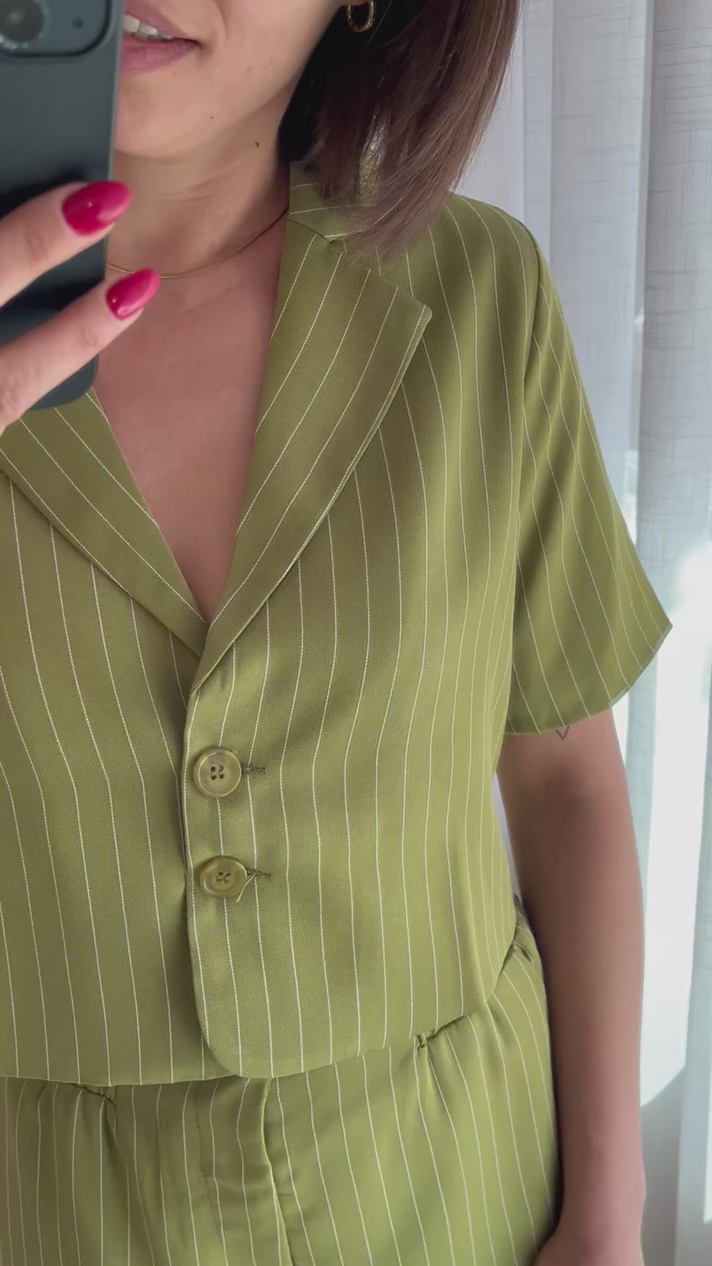 Lofty Manner short giovanna green white short hoge taille groen wit gestreept paperbag
