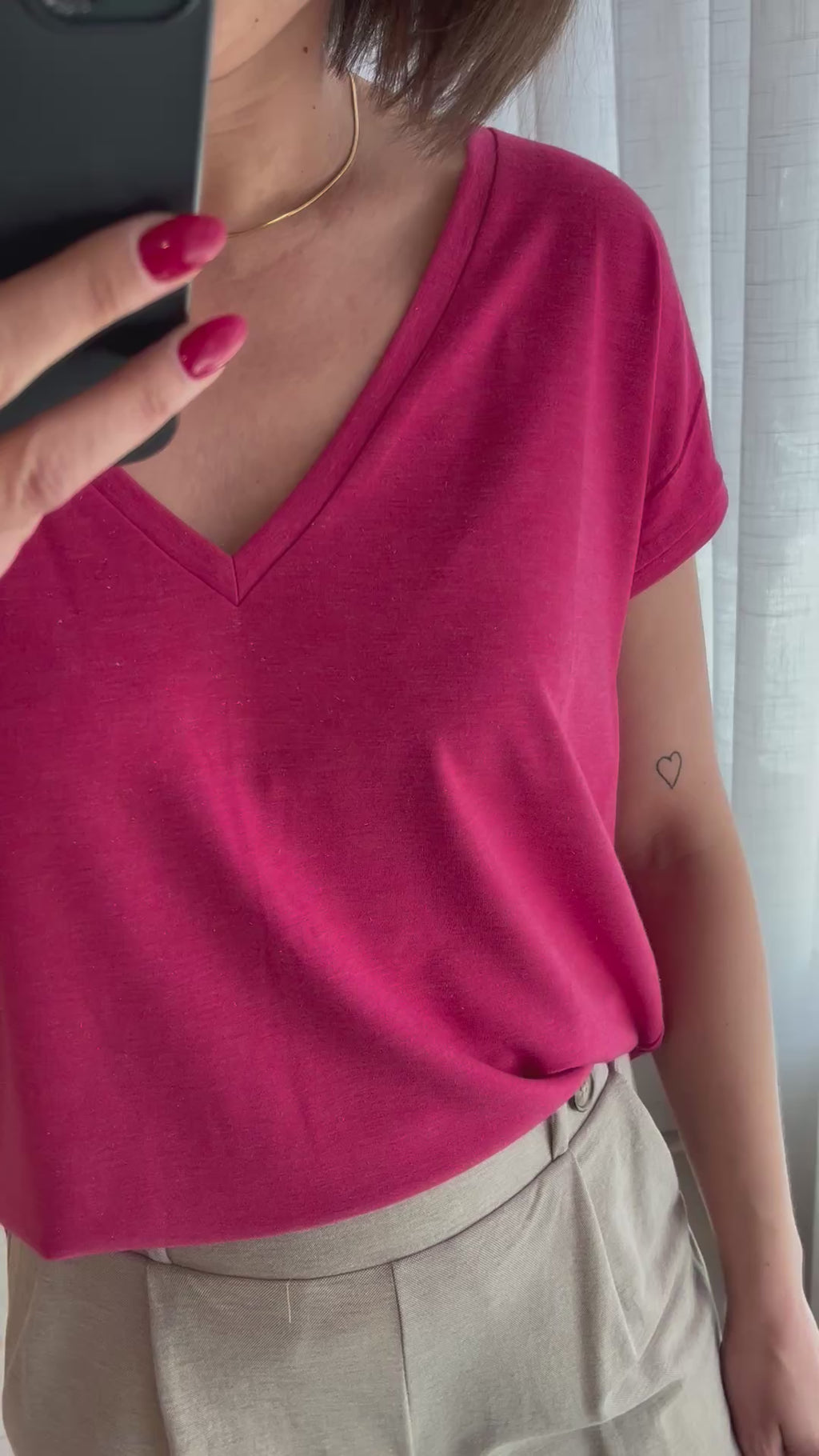 IHrebel SS12 bright rose ichi t-shirt v-hals korte mouwen felroze glitter