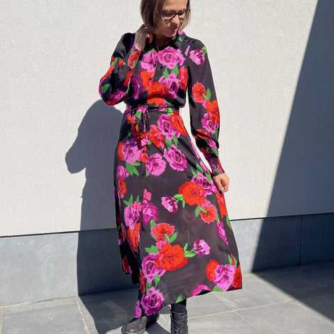 jurk Florina zwart rood roze kaffe a-lijn
